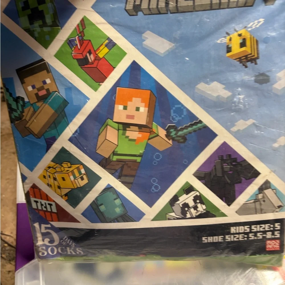 Minecraft Kids Crew Socks - Multicolor boy’s size 5 set of 15 New